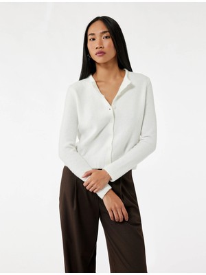 Regular Fit Uzun Kollu Bisiklet Yaka Triko Hırka