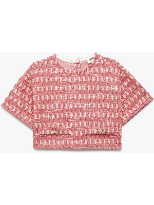 Koton Kısa Kollu Bisiklet Yaka Dokulu Bluz