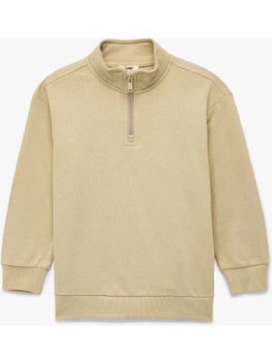 Koton Dik Yaka Uzun Kollu Yarım Fermuarlı Pamuklu Basic Sweatshirt