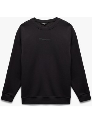 Koton Regular Fit Uzun Kollu Şardonlu Bisiklet Yaka Baskılı Sweatshirt