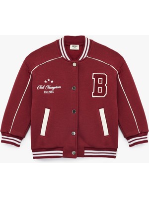 Uzun Kollu Bisiklet Yaka Nakış Detaylı Bomber Kolej Ceket