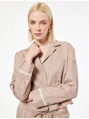 Rahat Kalıp Uzun Kollu Gömlek Yaka Pijama Üstü