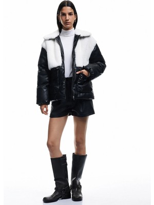Koton Suni Kürklü Cepli Uzun Kollu Cep Detaylı Deri Şişme Ceket