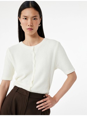 Regular Fit Kısa Kollu Bisiklet Yaka Düğmeli Triko Hırka