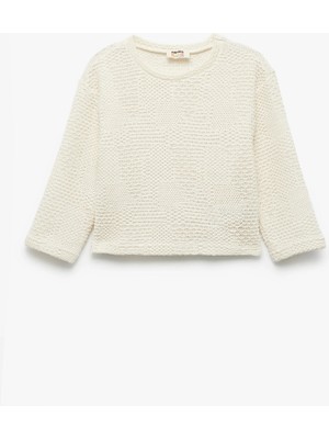 Dokulu 3/4 Kollu Bisiklet Yaka Crop Sweatshirt