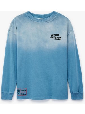 Koton Pamuklu Uzun Kollu Bisiklet Yaka Baskılı Tişört