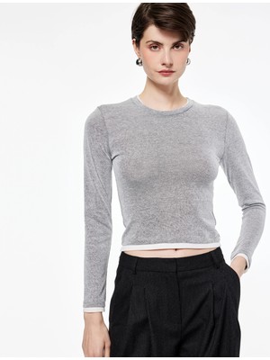 Koton Regular Fit Kontrast Detaylı Uzun Kollu Bisiklet Yaka Tişört