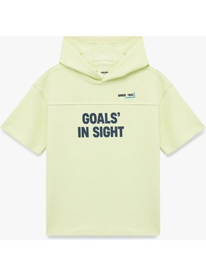 Pamuklu Kısa Kollu Baskılı Kapşonlu Oversize Sweatshirt