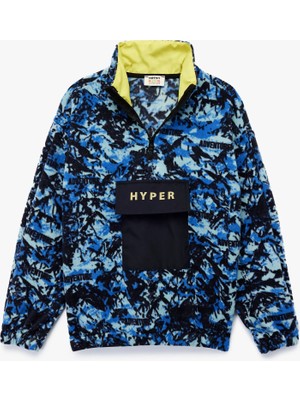 Uzun Kollu Dik Yaka Kapaklı Cepli Desenli Oversize Polar Sweatshirt