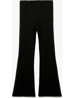 Koton Taş Detaylı Beli Lastikli Siyah Kız Çocuk Pantolon 6WKG40036AK