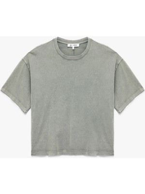 Kısa Kollu Bisiklet Yaka Pamuklu Yıkamalı Oversize Tişört