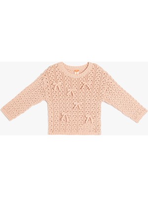 Koton Kız Çocuk Fiyonk Detaylı Bisiklet Yaka Pembe Uzun Kollu Triko Kazak