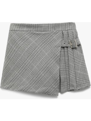 Koton Ekose Desenli Kemer Detaylı Pileli Şort Etek