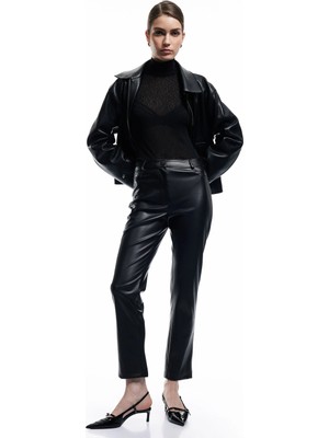 Normal Bel Slim Fit Cepli Suni Deri Pantolon
