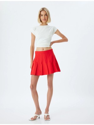 Koton Ekstra Mini Pileli Şort Etek Standart Bel Pamuklu