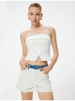 Koton Renk Bloklu Mini Kot Şort