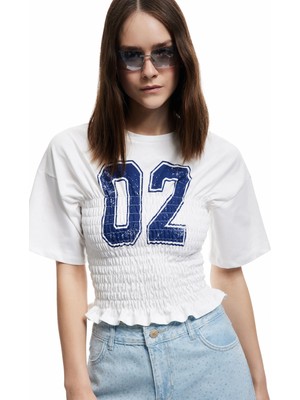 Koton Bisiklet Yaka Gipeli Slim Fit Baskılı Pamuklu Kısa Kollu Tişört