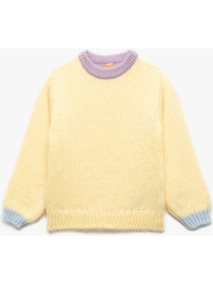 Koton Renk Bloklu Uzun Kollu Bisiklet Yaka Kazak Kız Çocuk İçin Sarı Renkli Günlük Stil