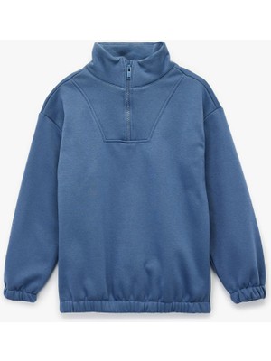 Koton Uzun Kollu Fermuar Detaylı Dik Yaka Oversize Sweatshirt