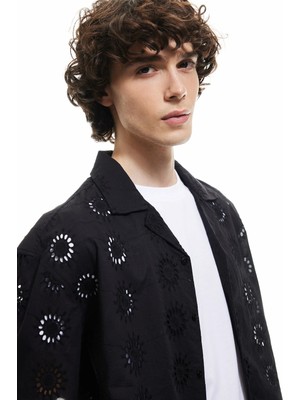 Koton Regular Fit Pamuklu Devrik Yaka Desenli Kısa Kollu Gömlek