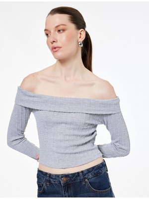 Koton Slim Fit Uzun Kollu Saç Örgü Dokulu Omzu Açık Bluz