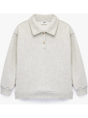Uzun Kollu Düğmeli Polo Yaka Sweatshirt