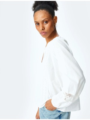 Fisto Detaylı Uzun Balon Kol Oversize Bluz