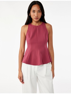 Slim Fit Kolsuz Bisiklet Yaka Peplum Bluz