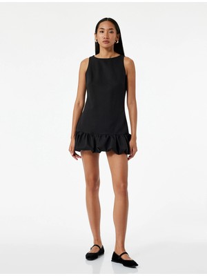 Kolsuz Bisiklet Yaka Balon Kesim Mini Elbise