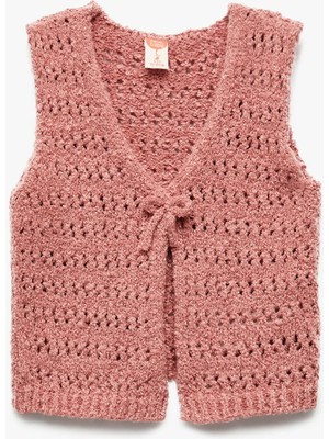 Bağlama Detaylı V Yaka Kolsuz Triko Basic Yelek