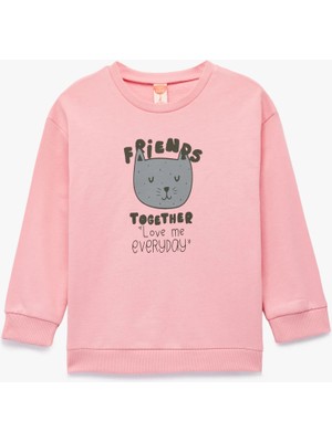 Koton Pamuklu Uzun Kollu Bisiklet Yaka Baskılı Sweatshirt