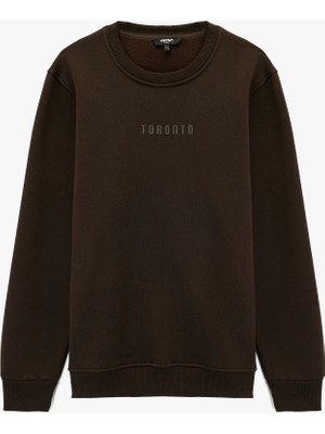 Koton Uzun Kollu Bisiklet Yaka Şardonlu Baskılı Sweatshirt