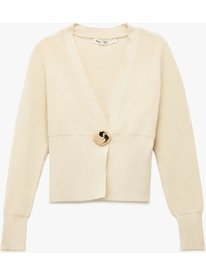 Koton Kadın x Melis Ağazat - Uzun Kollu V Yaka Aksesuar Düğme Detaylı Triko Hırka 6WAK90475HT