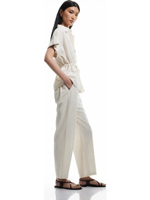 Koton Cepli Dokulu Yüksek Bel Viskon - Keten Karışımlı Pantolon