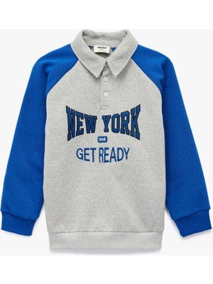 Koton Nakışlı Uzun Kollu Polo Yaka Sweatshirt