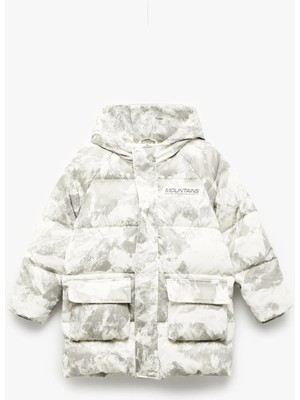 Koton Kapşonlu Uzun Kollu Desenli Cepli Oversize Mont