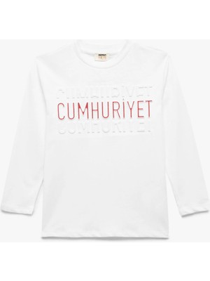 Uzun Kollu Bisiklet Yaka Pamuklu Cumhuriyet Baskılı Tişört