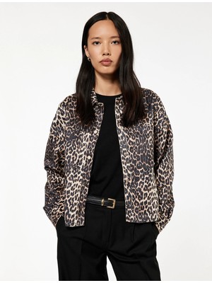 Koton Uzun Kollu Leopar Desenli Suni Süet Ceket