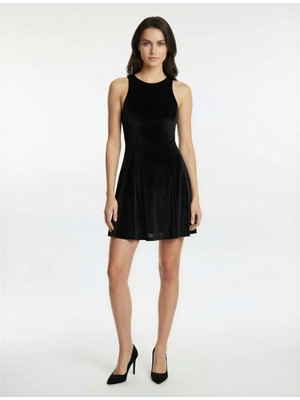 Koton Dar Kesim Simli Kolsuz Halter Yaka Mini Abiye Elbise