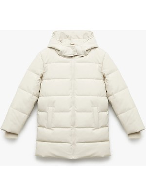 Koton Uzun Kollu Fermuarlı Cepli Içi Suni Kürklü Kapşonlu Uzun Şişme Mont