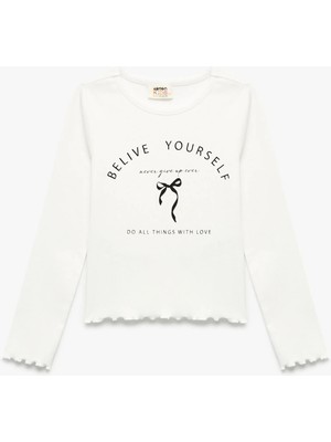 Koton Pamuklu Baskılı Uzun Kollu Bisiklet Yaka Tişört