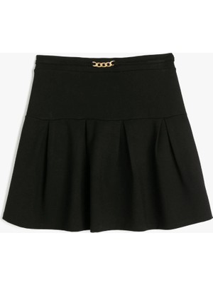 Toka Detaylı Pileli Viskon Etek