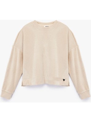 Koton Uzun Kollu Bisiklet Yaka Kalp Detaylı Fitilli Sweatshirt
