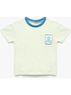 Koton Robot Baskılı Pamuklu Kısa Kollu Bisiklet Yaka Tişört