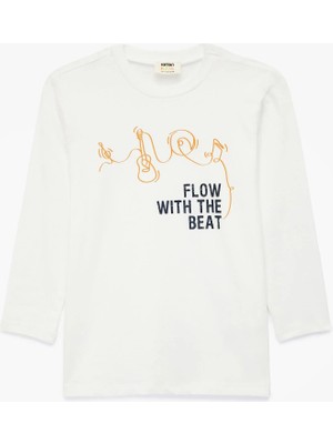 Koton Pamuklu Bisiklet Yaka Baskılı Uzun Kollu Tişört