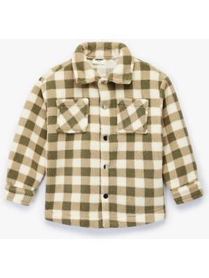 Düğmeli Uzun Kollu Ekoseli Polar Gömlek Ceket