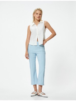 Koton x Sibil Çetinkaya - Cigarette Pantolon Nervürlü Standart Bel - Koton - 4SAK40509PW - Mavi - 38