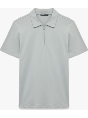 Kısa Kollu Regular Fit Pamuklu Yarım Fermuarlı Tişört