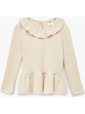 Koton Fırfır Detaylı Uzun Kollu Bisiklet Yaka Tişört