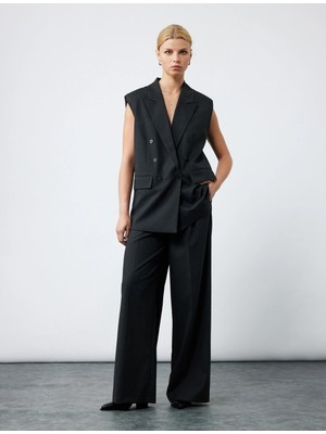 Koton Astarlı Cepli Kruvaze Düğmeli Kolsuz Uzun Blazer Yelek